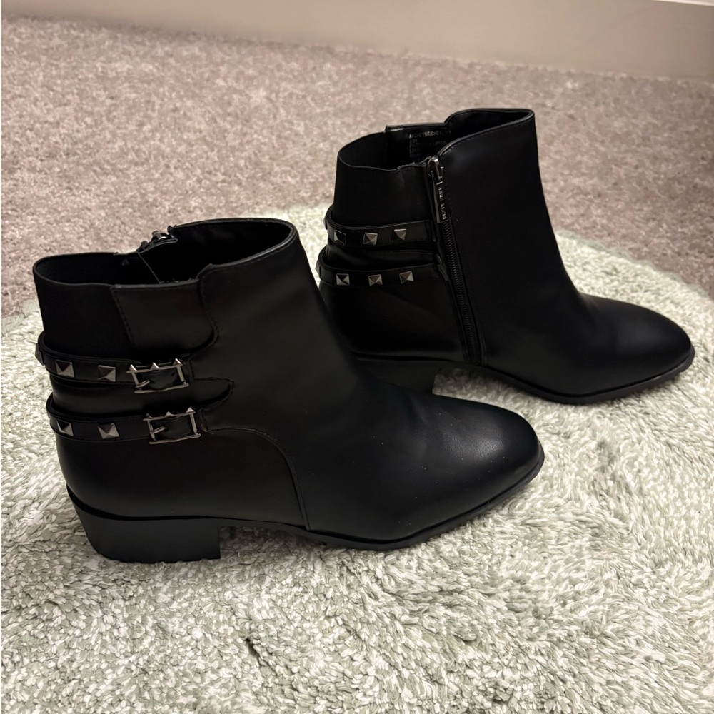 Anne Klein Black Ankle Boots with Silver Studs